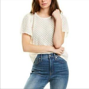 Madewell Texture & Thread cream eyelet  flutter sleeve top